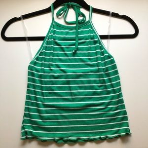 Green stripped Cropped halter top